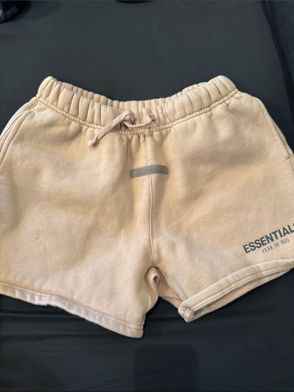 Essentials Kids Tan Fleece Shorts with Logo